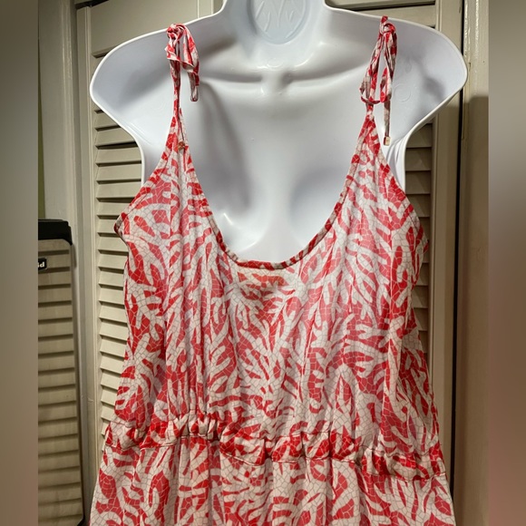 MICHAEL Michael Kors Jumpsuit Swim Cover Up Adjustable Sheer Coral Red Mosaic M - Picture 4 of 16